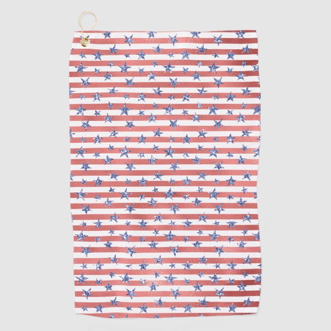 Roter Weißer Glitzer Blaue Stars Streifen Golfhandtuch (Vorderseite)