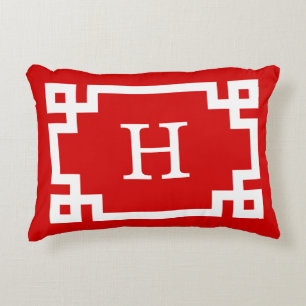Roter Weißer Griechischer Schlüsselrahmen #2 Initi Dekokissen