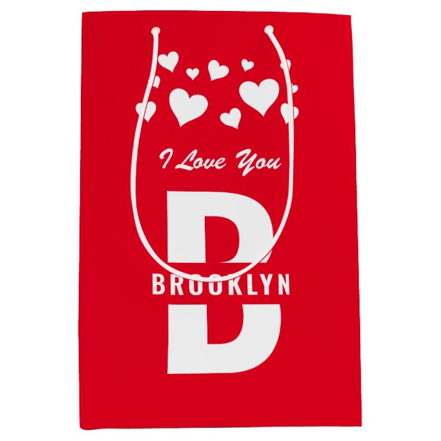Roter Weißer Hipster Monogramm Happy Valentinstag Mittlere Geschenktüte (Vorderseite)