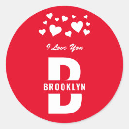 Roter Weißer Hipster Monogramm Happy Valentinstag Runder Aufkleber