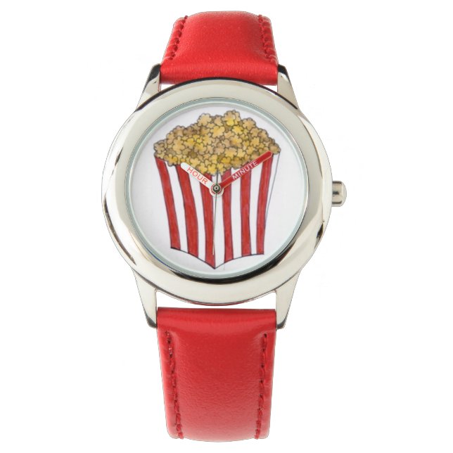 Roter, weißer Kornmarsch, Popcorn, Food Watch Armbanduhr (Vorderseite)