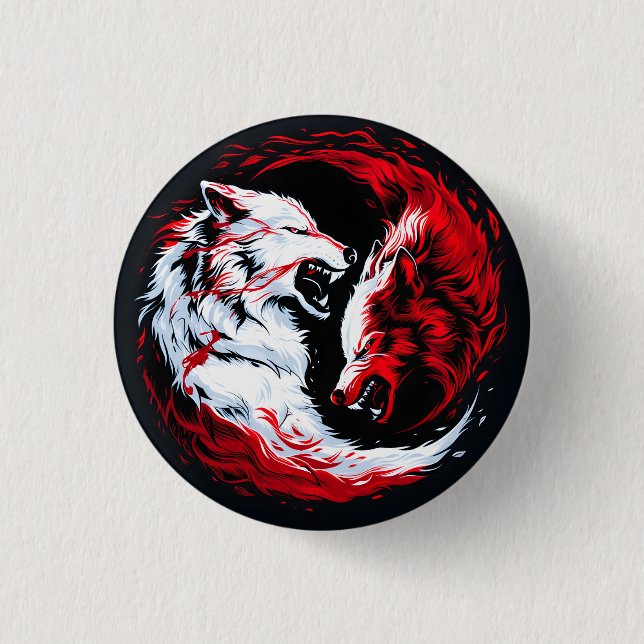 Roter Weißer Kosmischer Wolf Krieger Button (Vorderseite)
