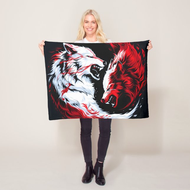 Roter Weißer Kosmischer Wolf Krieger Fleecedecke (Beispiel)