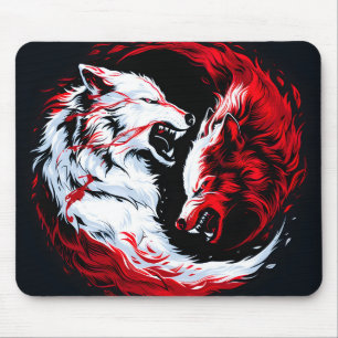 Roter Weißer Kosmischer Wolf Krieger Mousepad