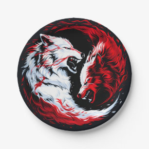 Roter Weißer Kosmischer Wolf Krieger Pappteller