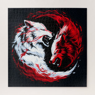 Roter Weißer Kosmischer Wolf Krieger Puzzle