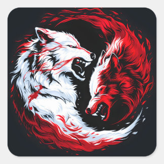 Roter Weißer Kosmischer Wolf Krieger Quadratischer Aufkleber
