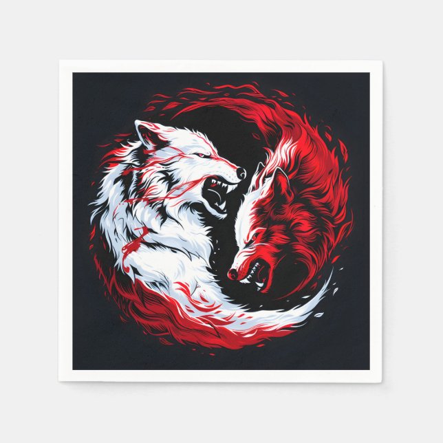 Roter Weißer Kosmischer Wolf Krieger Serviette (Vorderseite)