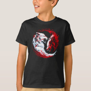 Roter Weißer Kosmischer Wolf Krieger T-Shirt
