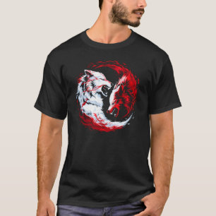 Roter Weißer Kosmischer Wolf Krieger T-Shirt
