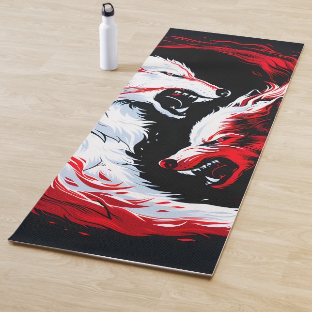 Roter Weißer Kosmischer Wolf Krieger Yogamatte (Beispiel)