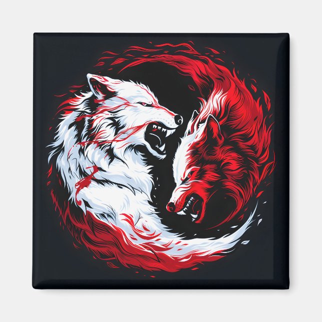 Roter Weißer Kosmischer Wolfskrieger Magnet (Vorne)