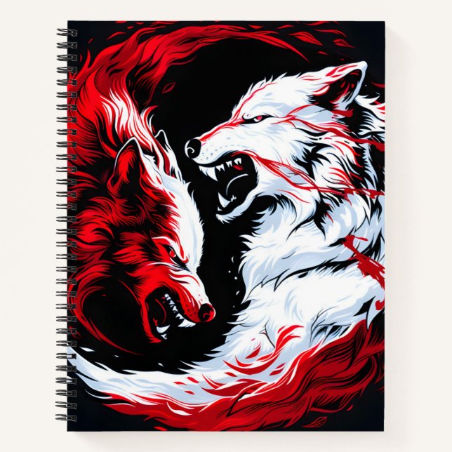 Roter Weißer Kosmischer Wolfskrieger Notizbuch (Vorderseite)