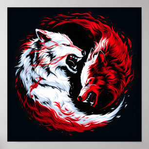 Roter Weißer Kosmischer Wolfskrieger Poster