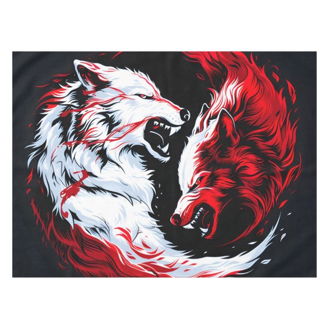 Roter Weißer Kosmischer Wolfskrieger Tischdecke (Vorderseite (Horizontal))