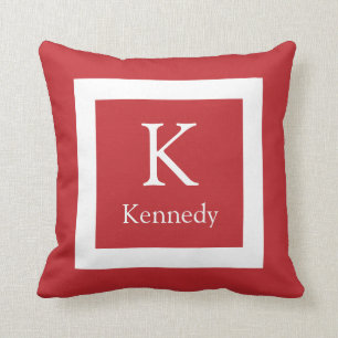 Roter weißer kundenspezifischer Monogramm-Name Kissen