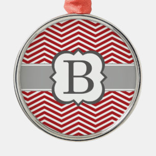 Roter weißer Monogramm-Buchstabe B Zickzack Silbernes Ornament