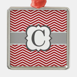 Roter weißer Monogramm-Buchstabe C Zickzack Silbernes Ornament