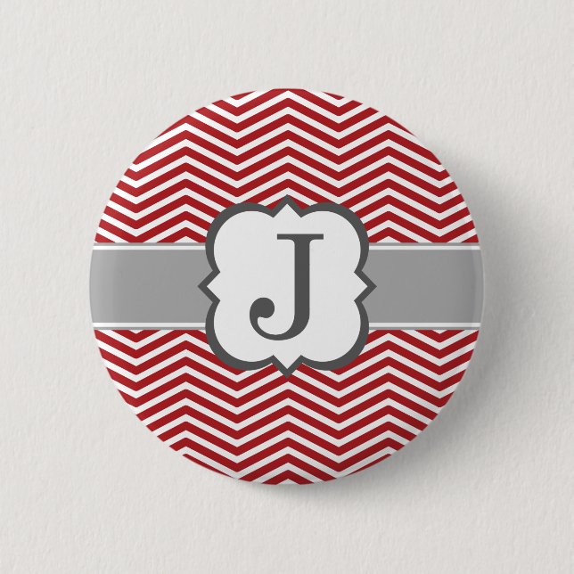 Roter weißer Monogramm-Buchstabe J Zickzack Button (Vorderseite)