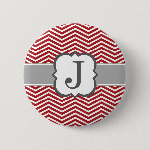 Roter weißer Monogramm-Buchstabe J Zickzack Button