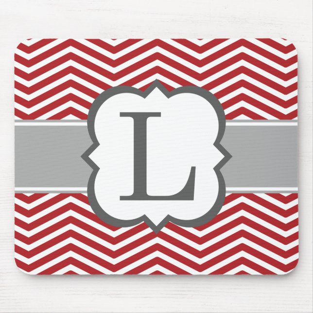 Roter weißer Monogramm-Buchstabe L Zickzack Mousepad (Vorne)