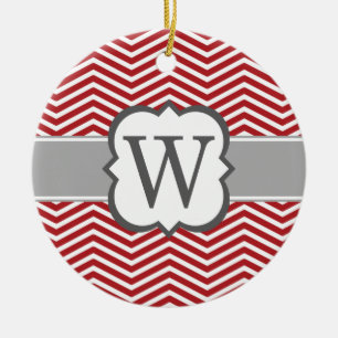 Roter weißer Monogramm-Buchstabe W Zickzack Keramik Ornament