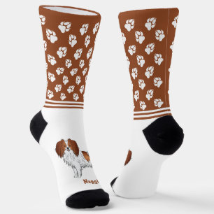 Roter weißer Phalène-Hund mit Personalisiertem Pet Socken