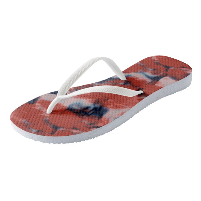 Roter weißer und blauer Marmor Flip Flops (Schrägansicht)