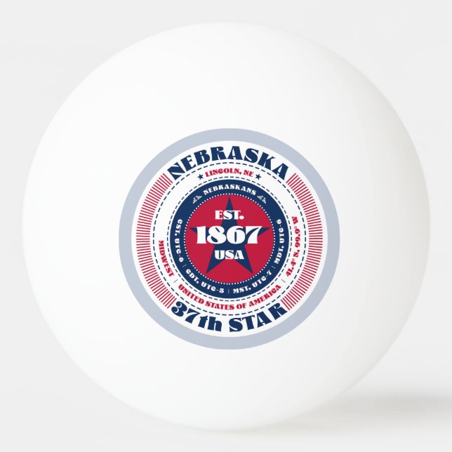 Roter, weißer und blauer Nebraska-Kreis Tischtennisball (Vorderseite)