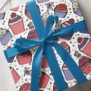 Roter, Weißer und Blauer Patriotischer Cupcake Geschenkpapier
