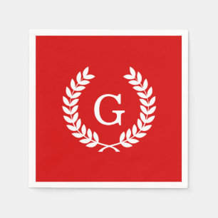 Roter Weißer Weizen Lorbeerkranz Anfangsmonogramm Serviette