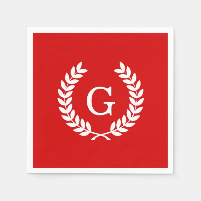 Roter Weißer Weizen Lorbeerkranz Anfangsmonogramm Serviette (Vorderseite)