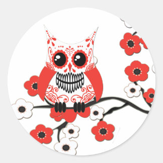 Roter Weißkirschblüten Eukalyptosticker Runder Aufkleber