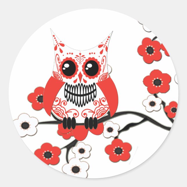Roter Weißkirschblüten Eukalyptosticker Runder Aufkleber (Vorderseite)
