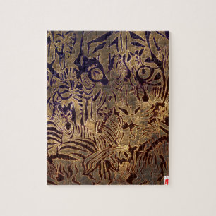 Roter Welpe "Tiger & Zebras Black and Gold" Puzzle