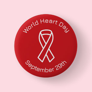 Roter Welt-Herz-Tag-Schleifen-Button Button
