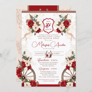 Roter Western Elegantes Barock Charro Quinceañera Einladung