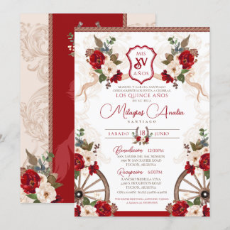 Roter Western Elegantes Barock Charro Quinceañera Einladung