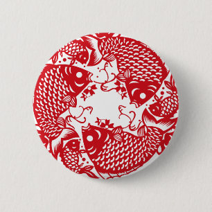 Roter Whirling Knopf der Koi Button