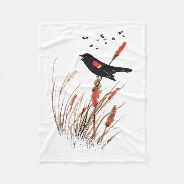 Roter Wing Blackbird Natur Kunst Fleecedecke (Vorderseite)