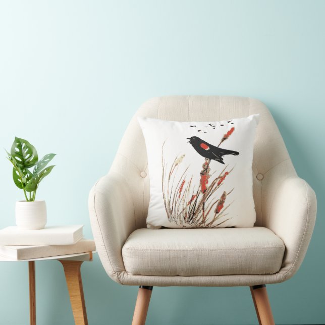 Roter Wing Blackbird Natur Kunst Kissen (Stuhl )