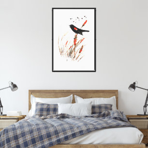 Roter Wing Blackbird Natur Kunst Leinwanddruck