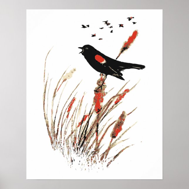 Roter Wing Blackbird Natur Kunst Poster (Vorne)