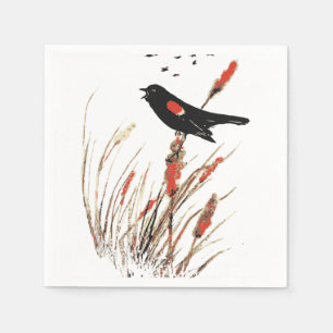 Roter Wing Blackbird Natur Kunst Serviette