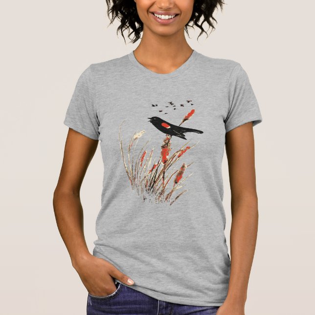 Roter Wing Blackbird Natur Kunst T-Shirt (Vorderseite)