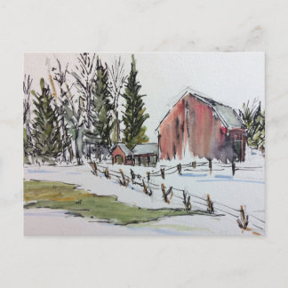 Roter Winter Stall Postcard verschneiten Landschaf Postkarte