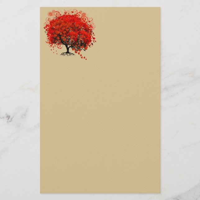 Roter, wirbeliger Blume Tree auf Gelb Briefpapier (Vorderseite)