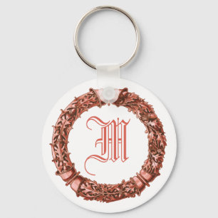 Roter Wreath-mit Monogramm Schlüsselanhänger