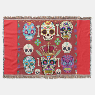 Roter Wurf - Großer Teppich - Gothic-Totenkopf -  Decke