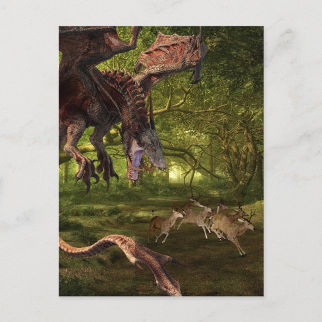 Roter Wyvern-Drache im Wald Postkarte (Vorderseite)